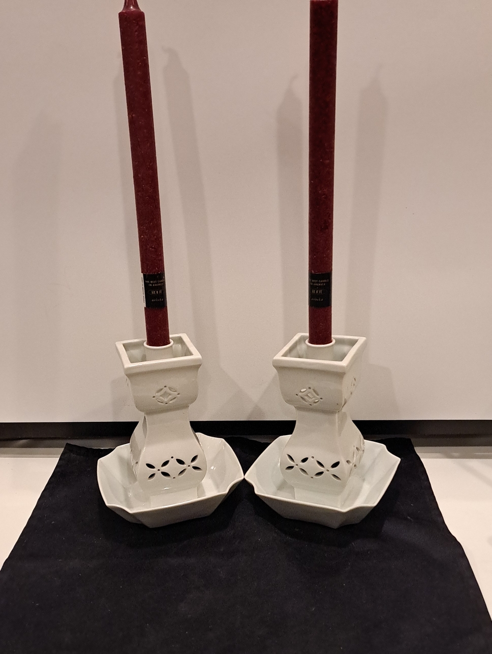 White Ceramic Candle Holders Set Of 2. Cut Outs, Tower In A Dish